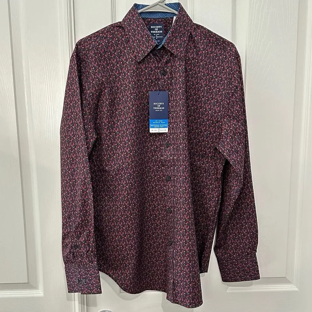 Society of threads‎ size medium, four-way stretch, blue, and red floral - Picture 2 of 12